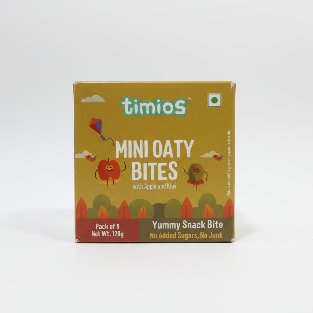 Mini Oaty Bites | With Apple And Kiwi - Natural - No Added Flavors & No Added Preservatives - Timios - 120gm