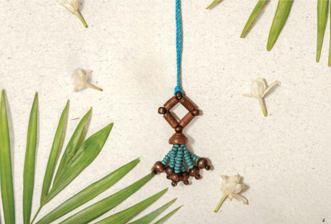 Rakhi | Neel Phool Lumba (Made From Cotton, Jute, Wooden beads & With Pressed Flower Petals) – Handcrafted – Eco Friendly – Nature’s Soul - Single Piece