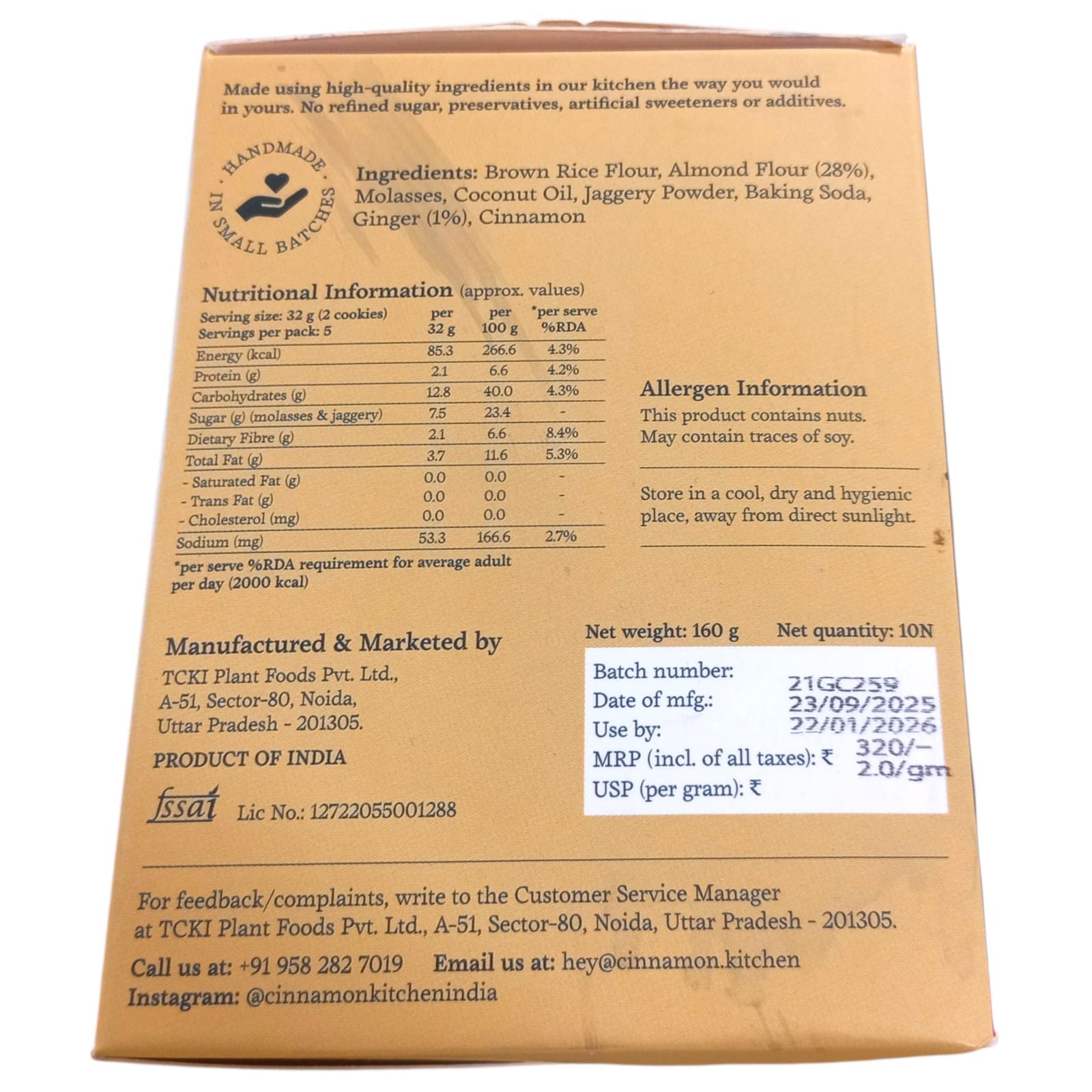 Cookies | Almond & Spice Ginger Cookies (Nine & Spice) - Naturally Sweetened With Jaggery - Vegan, Gluten Free, Refined Sugar Free, Lactose Free, Low Calorie & PCOS Friendly – The Cinnamon Kitchen – 10 Cookies