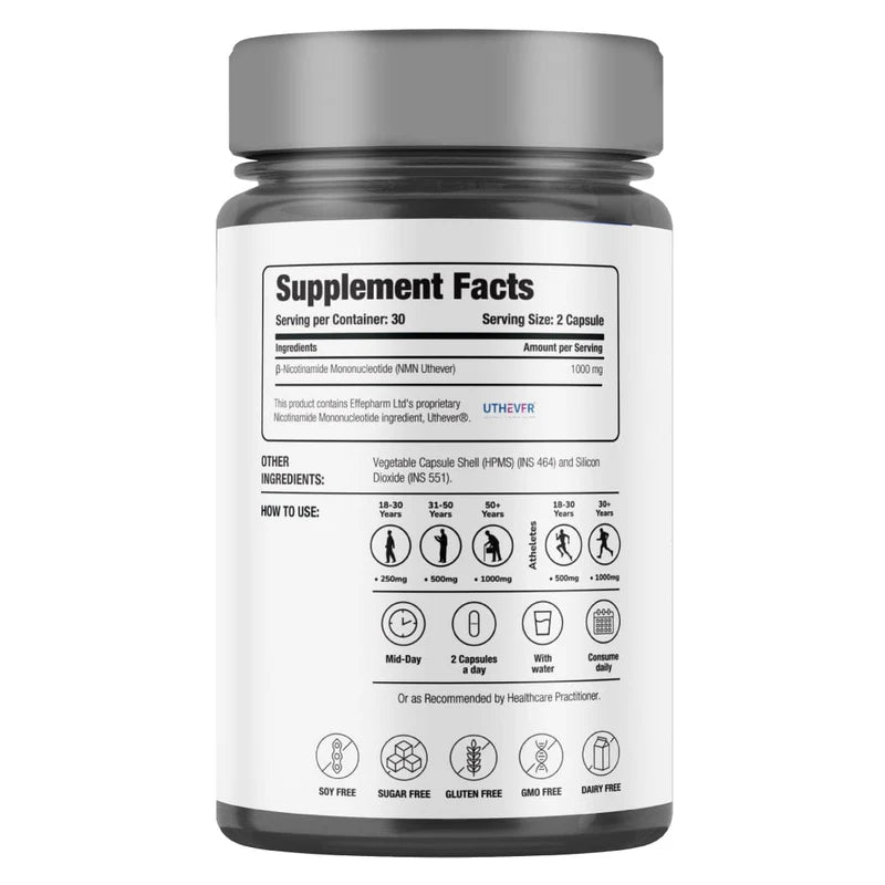 B Nmn 1000 | (Nad+ Booster) - Vegan, Gluten Free, Sugar Free, Non GMO & Dairy Free – Decode Age – (500mg) - 60 Capsules
