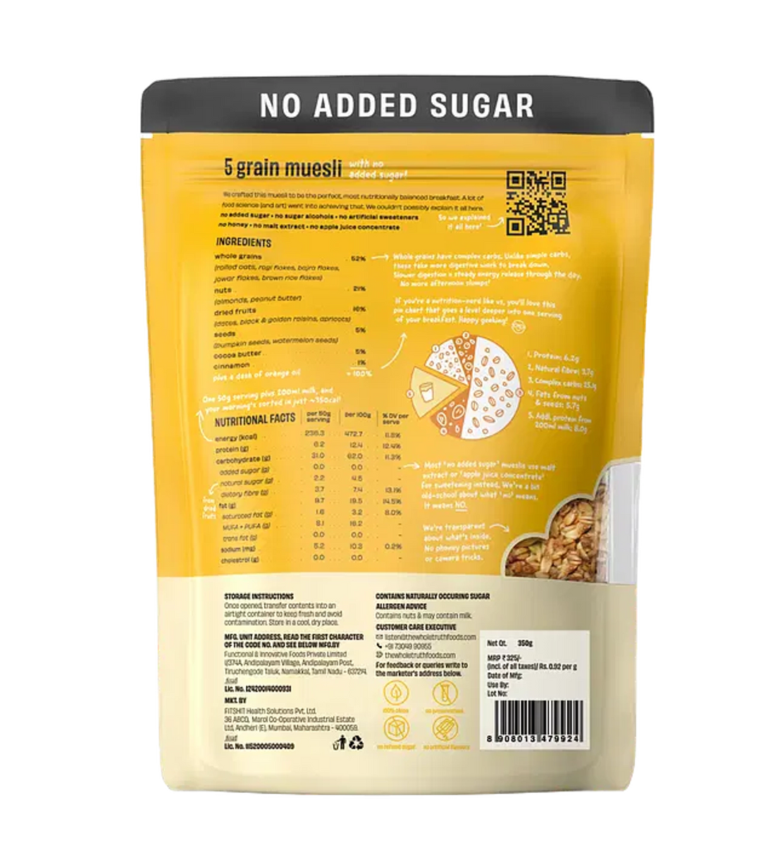 Muesli | (5 Grain Muesli) – Gluten Free, No Added Sugar, No Soy, No Added Colour, No Preservatives & No Artificial Sweetener – The Whole Truth – 750gm