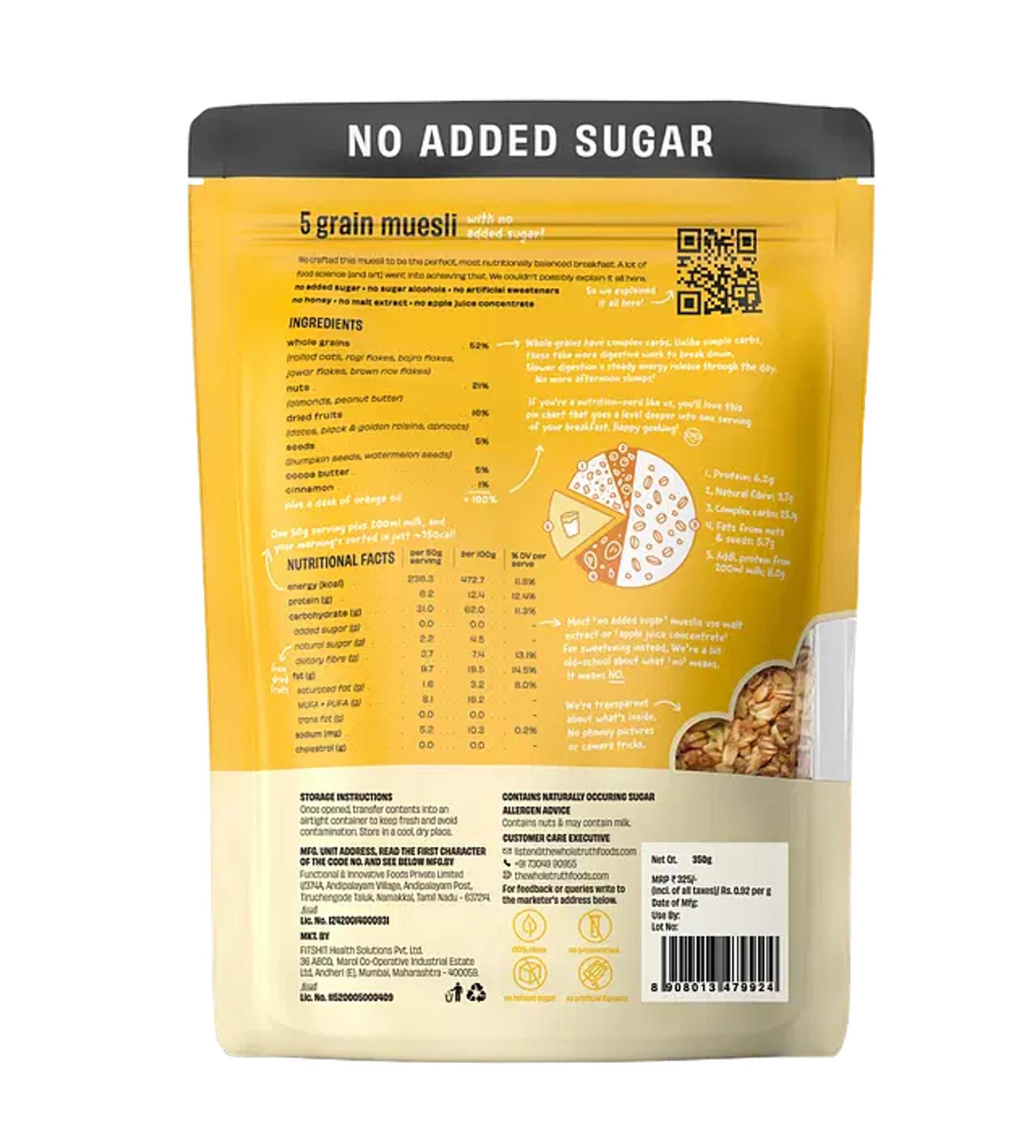 Muesli | (5 Grain Muesli) – Gluten Free, No Added Sugar, No Soy, No Added Colour, No Preservatives & No Artificial Sweetener – The Whole Truth – 750gm