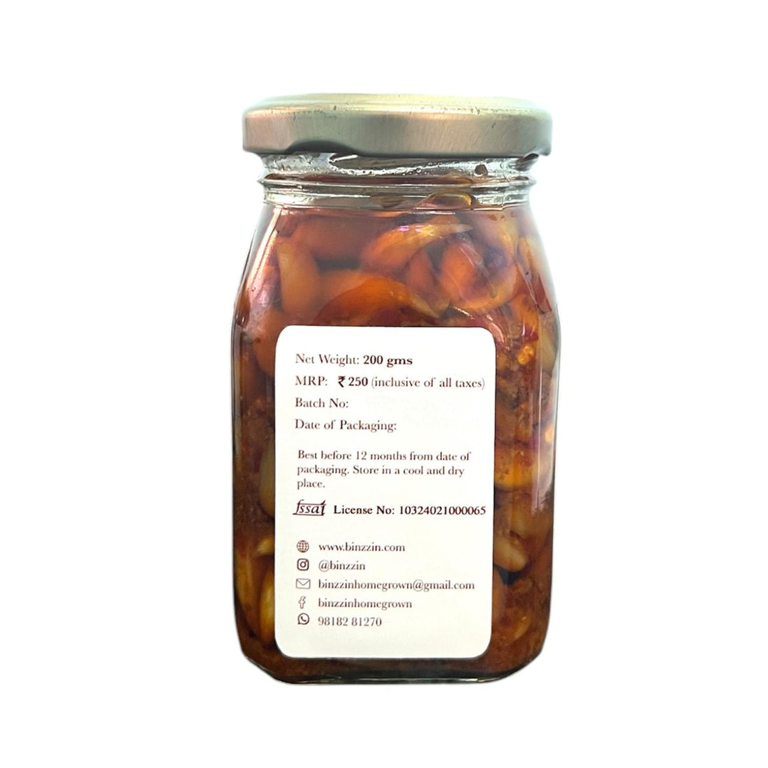 Nohoru | Garlic Cloves In A Homemade Spicemix & Mustard Oil – No Artificial Flavours Or No Artificial Colours – Binzzin – 200gm