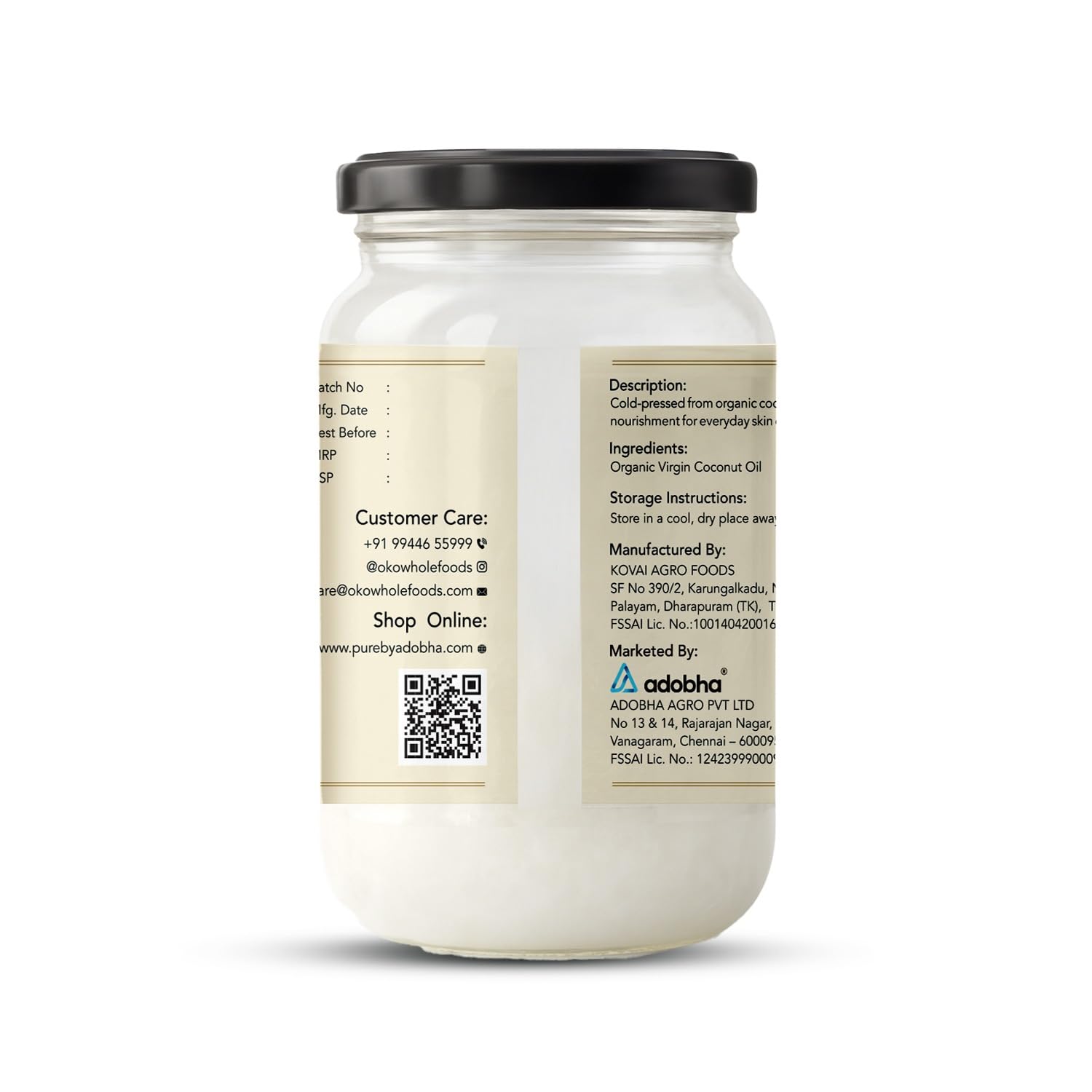 Oil| Organic Extra Virgin Coconut Oil - Cold Pressed - OKO Whole Food - 250ml