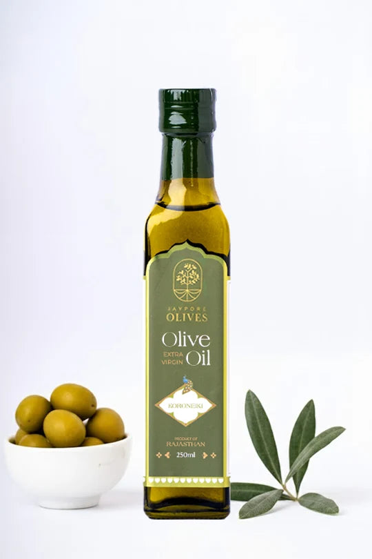 Oil | Extra Virgin Olive Oil (Koroneiki)- Unrefined - Cold Pressed & 100% Olive Oil -No Added flavours & fragrances- Jaypore Olives 250ml