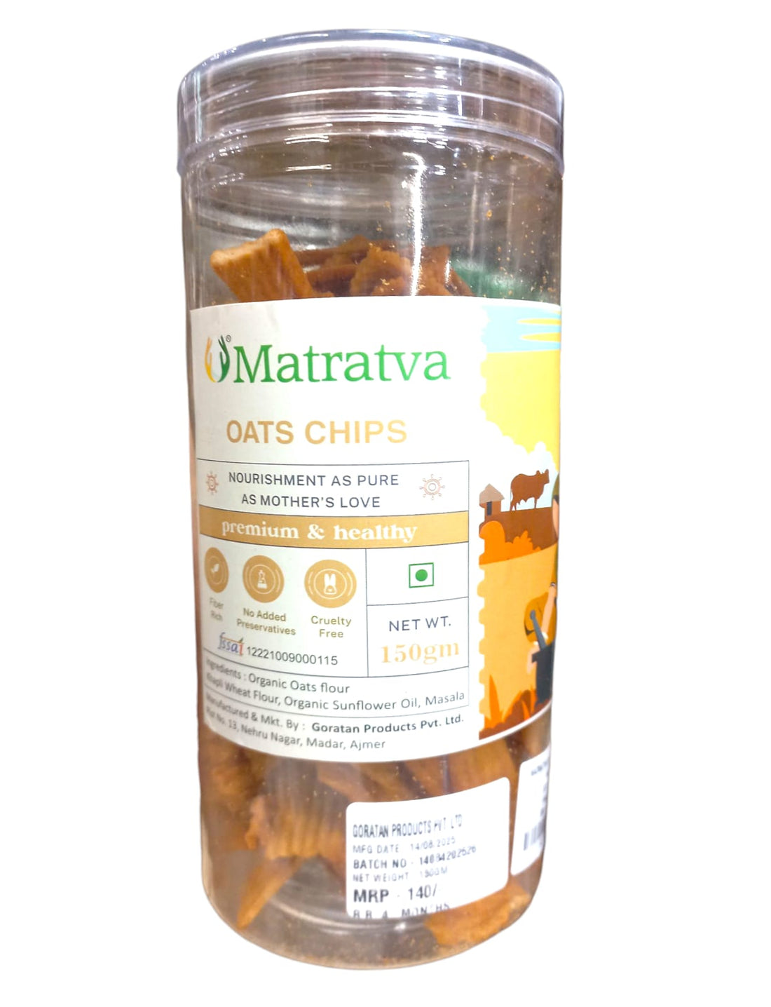 Oat Chips | Made With Organic Ingredients - Not Fried - Healthy - Gluten Free, Cruelty Free, High In Fibre & No Added Preservatives - Matratva - 150gm