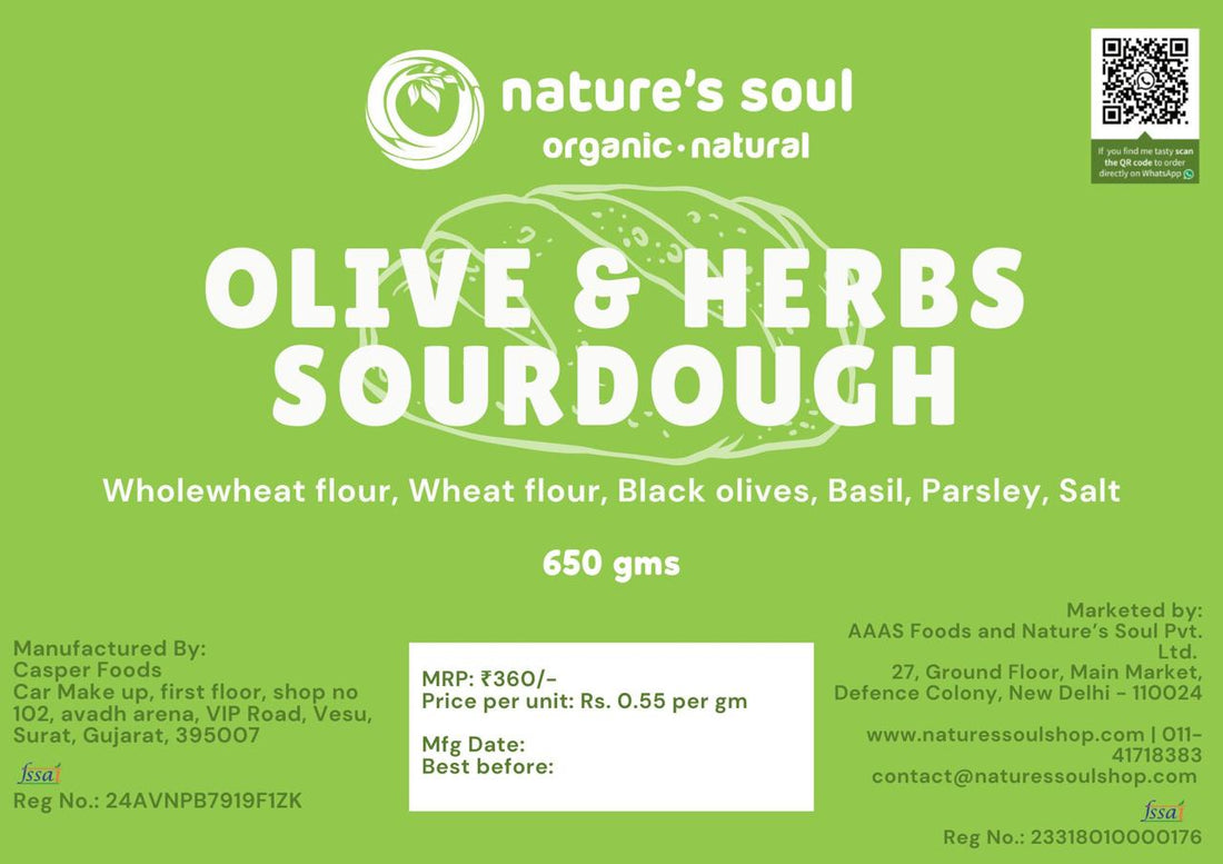 Bread | Sourdough Bread (Olive & Herbs) - No Bread Improver, Emulsifiers, Stabiliser, No Preservatives & No Flavour Enhancer Or No Refined Sugar – Nature’s Soul – 650gm