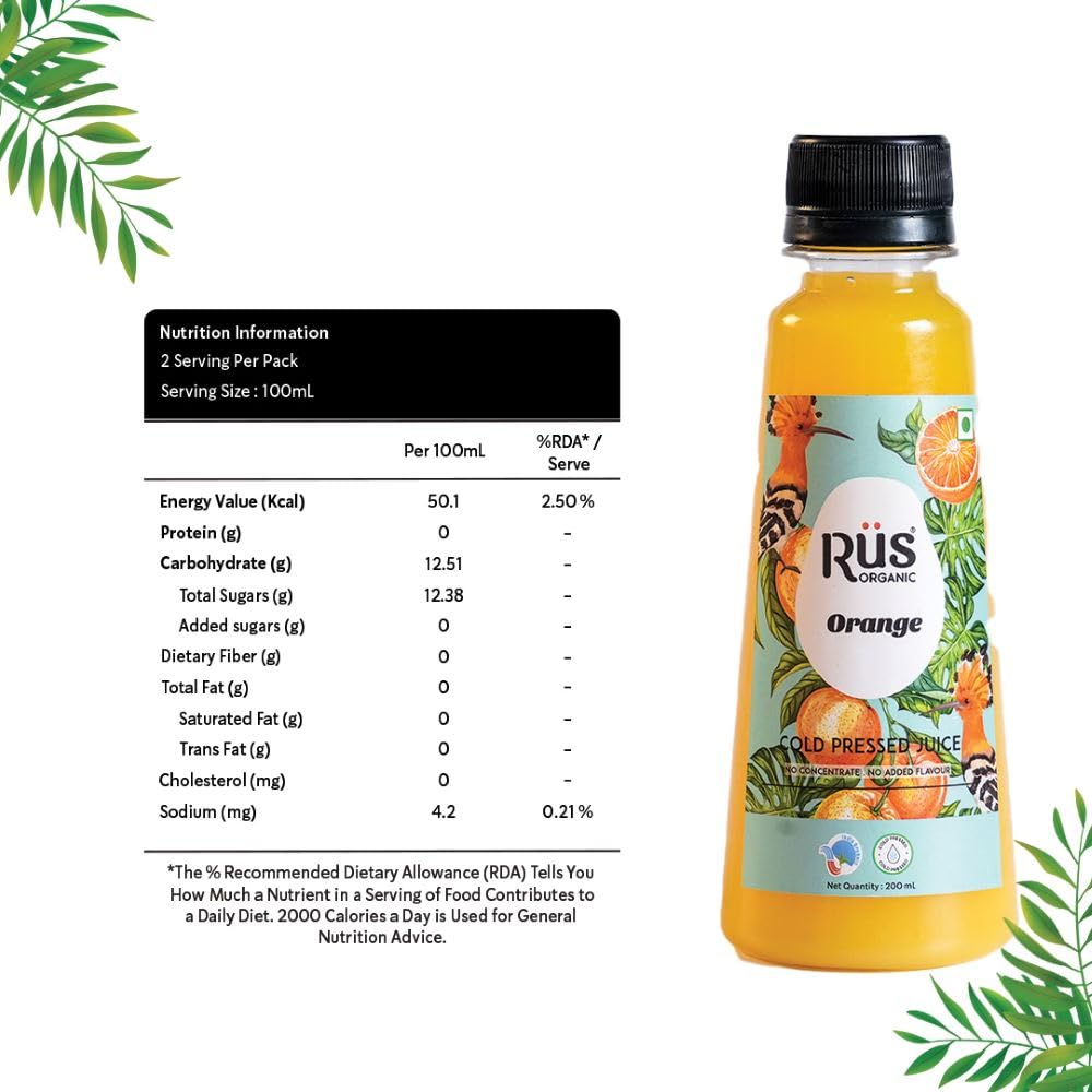 Juice | Orange Juice – USDA Organic – Cold Pressed - Vegan, Eco Friendly, No Added Sugar And Concentrate - Rus Organic – 1000ml
