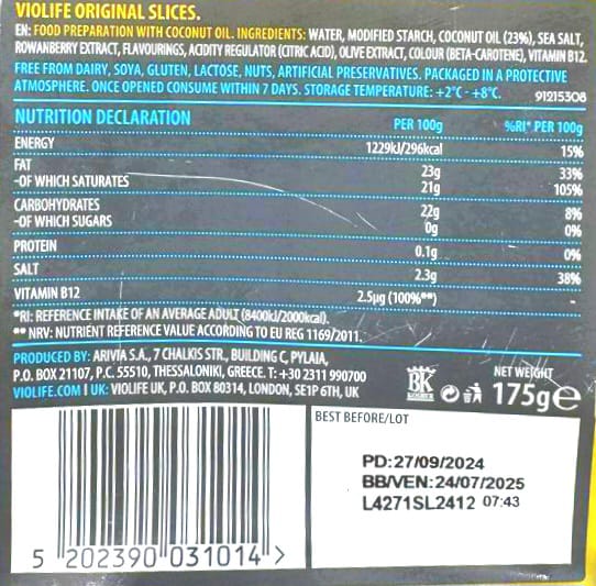 Cheese | Original Slice - Vegan, Gluten Free, Dairy Free, Soya Free, Lactose Free & No Added Preservatives - Violife - 175gm