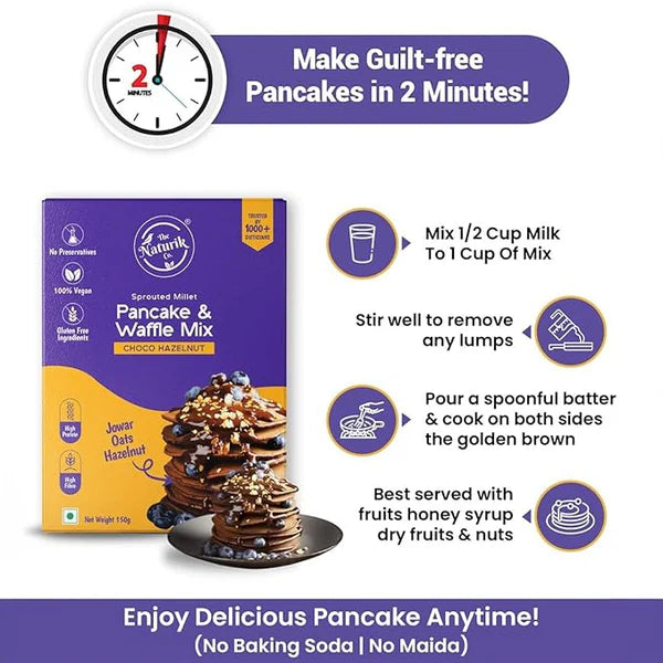 Millet Pancake & Waffle Mix | Original Vanilla Banana - Vegan, Gluten Free, No Maida, No Sugar, No Palm Oil & No Added Preservatives – The Naturik Co – 150gm