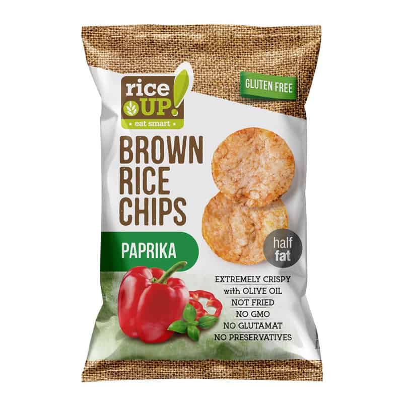 Chips | Brown Rice Chips With Paprika – Gluten Free, Half Fat, Not Fried & Whole Grains With Olive Oil – Riceup – 60gm