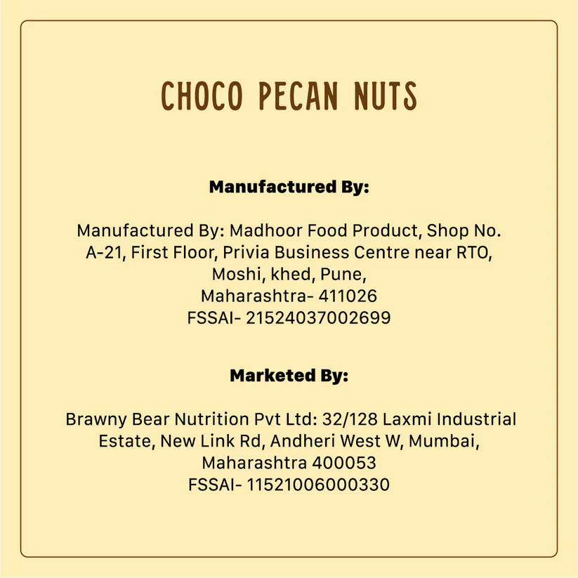 Nuts | Chocolate Pecan Nuts-55% Date-Sweetened Dark Chocolate –No Added Sugar , No refined Sugar, No Fillers – Brawny Bear – 25gm