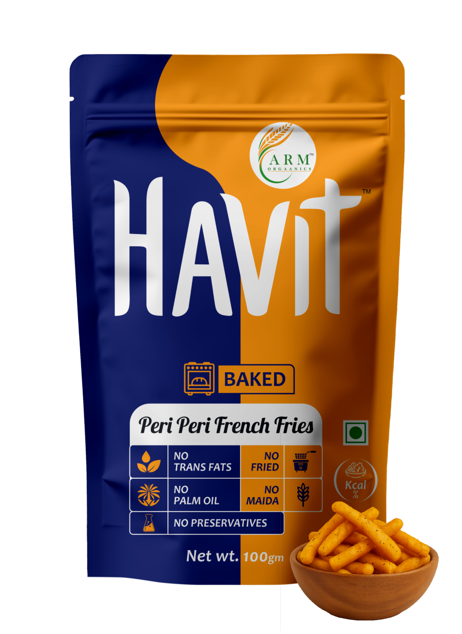 French Fries - Peri Peri French Fries - Baked- No Preservative , Zero Cholesterol & No Palm Oil- Arm Orgaanics-85gm