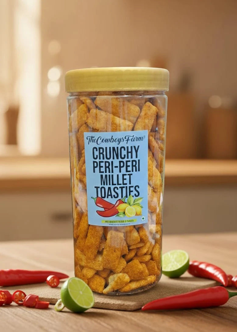 Crunchy Peri Peri Millet Toasties -No Palm Oil, No Msg & Preservatives Free – The Cow Boys Farm - 200gm