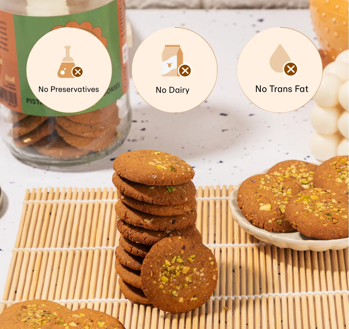Cookies | Channa Sattu Pistachio Protein Cookies with Saffron-Gluten Free – No Refiend Flour- No OIL - Dairy Free- Bliss Box Foods – 350gm