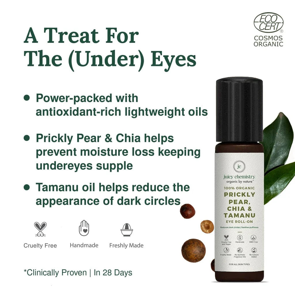 Eye Roll On | 100 % Organic Prickly Pear, Chia & Tamanu Eye Rollon - Juicy Chemistry - 7ml