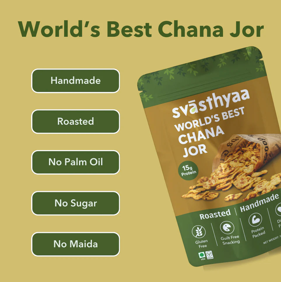 Chana Jor | 74g Protein – Roasted – Handmade – Vegan, Gluten Free, Jain Friendly, No Maida, No Palm Oil, High In Fibre And Protein – Svasthyaa – 500gm