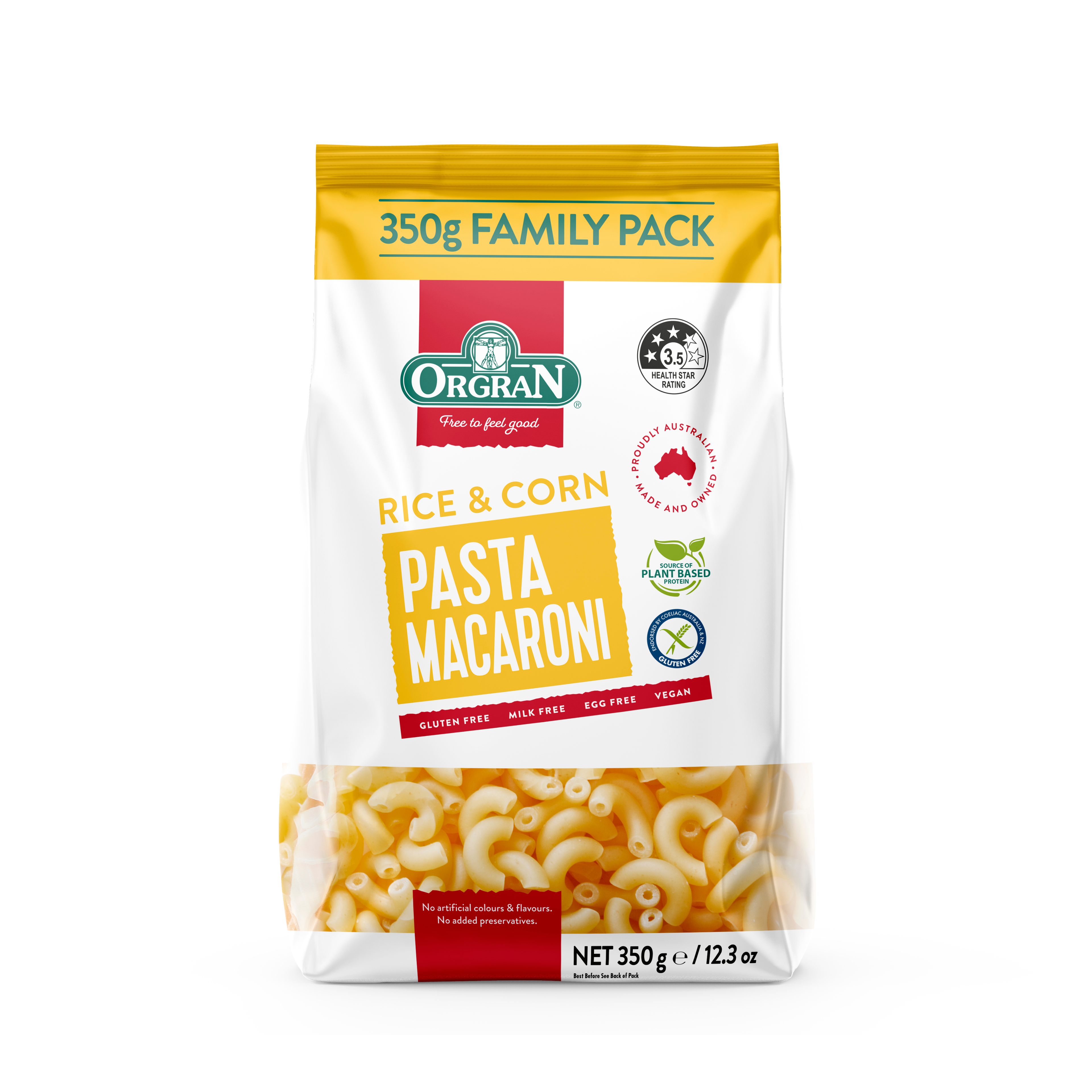 Rice & Corn Macaroni | Vegan, Gluten-Free, Wheat Free, Dairy Free, Soy Free, Egg Free & Milk Free - Orgran - 250gm