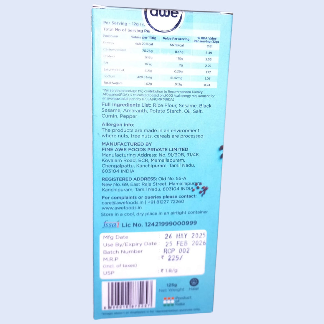 Crackers | Rice Crackers (Cumin & Peppers) - Made With 100% Locally Sourced Ingredients - 100% Baked - Plant Based - Gluten Free - Awe - 125gm
