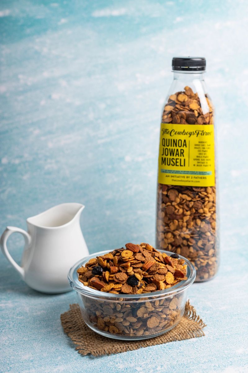 Quinoa Jowar Muesli | Gluten Free, No Wheat, Maida, Refined Sugar, Trans Fat, Palm Oil, No Artificial Color, Flavor & Preservatives - The Cow boys Farm - 400gm