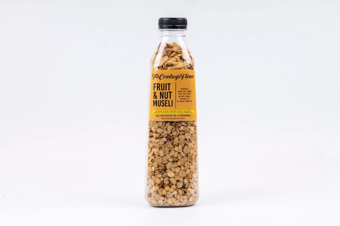 Muesli | Fruit & Nut Muesli - Gluten Free, No Wheat, Maida, Refined Sugar, Trans Fat, Palm Oil, No Artificial Color, Flavor & Preservatives - The Cow boys Farm - 400gm