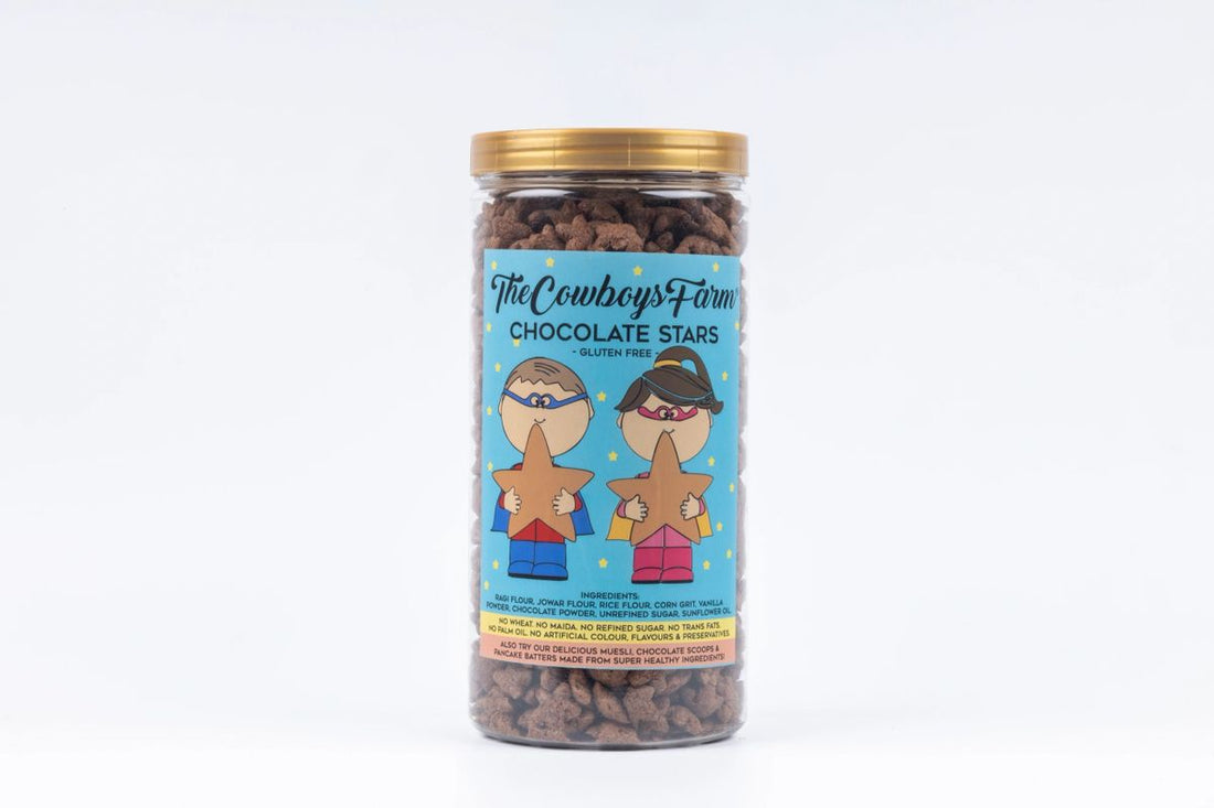Chocolate Stars | Millet - Gluten Free, No Refined Sugar, No Palm Oil, No Wheat & No Maida - The Cow Boys Farm - 200gm