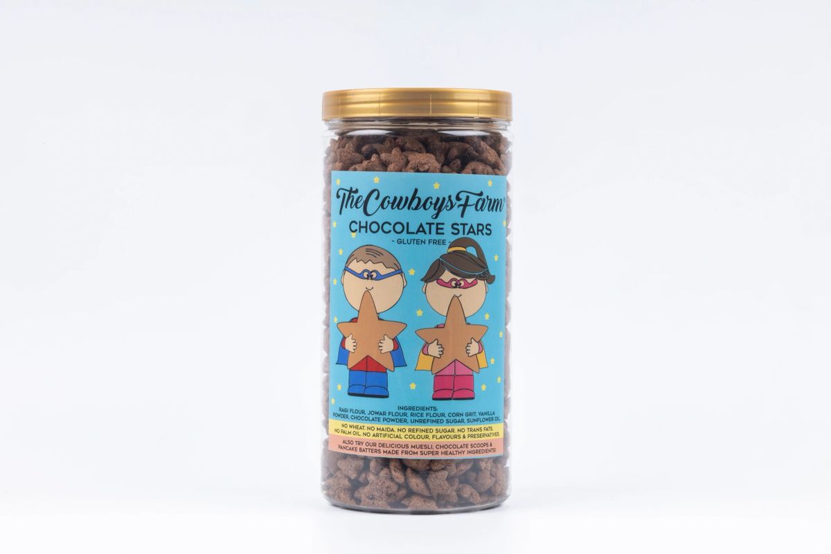 Chocolate Stars | Millet - Gluten Free, No Refined Sugar, No Palm Oil, No Wheat & No Maida - The Cow Boys Farm - 200gm