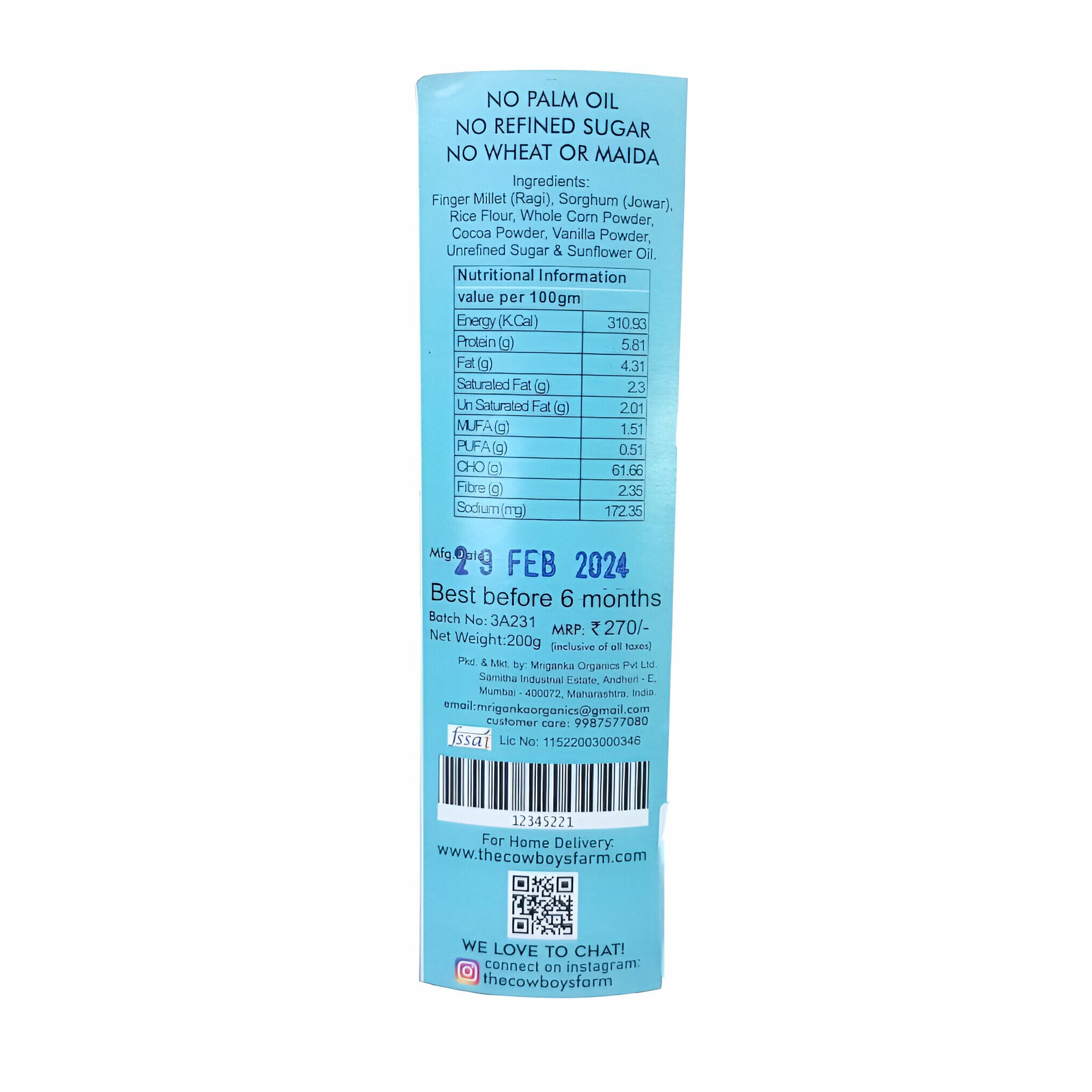 Chocolate Stars | Millet - Gluten Free, No Refined Sugar, No Palm Oil, No Wheat & No Maida - The Cow Boys Farm - 200gm