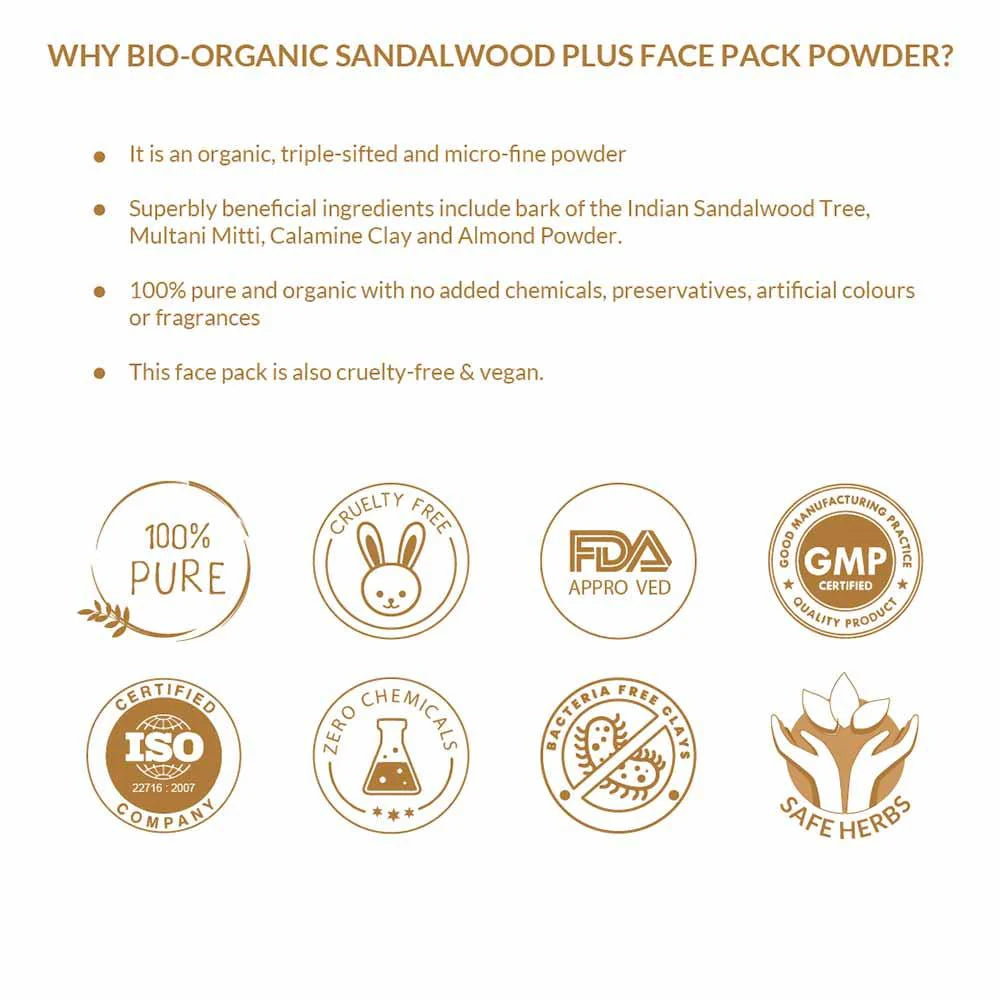Face Pack | Sandalwood Face Pack Powder - For Face & Skin - USDA Organic - Vegan & No Added Chemicals - Indus Valley – 200gm
