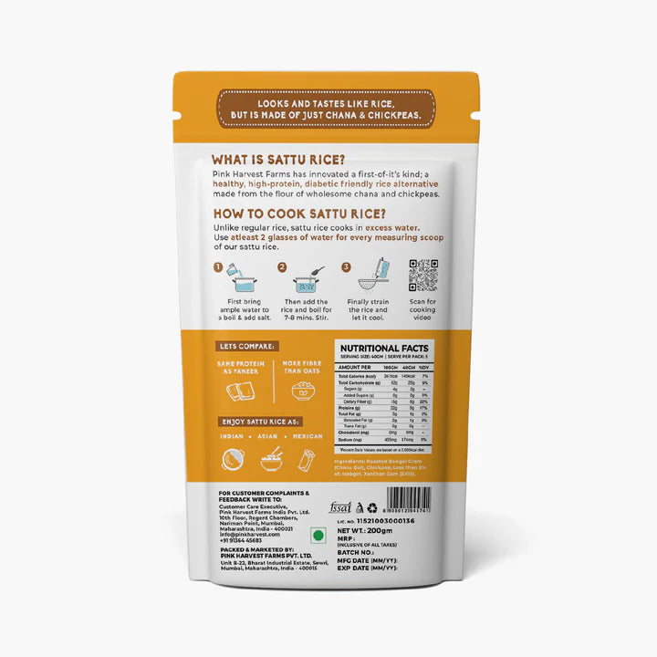 Sattu Rice | Sattu Rice Alternative (Made With Chana & Chickpeas) - 9g Protein Per Serve - Diabetic Friendly & High In Protein - Pink Harvest - 200gm