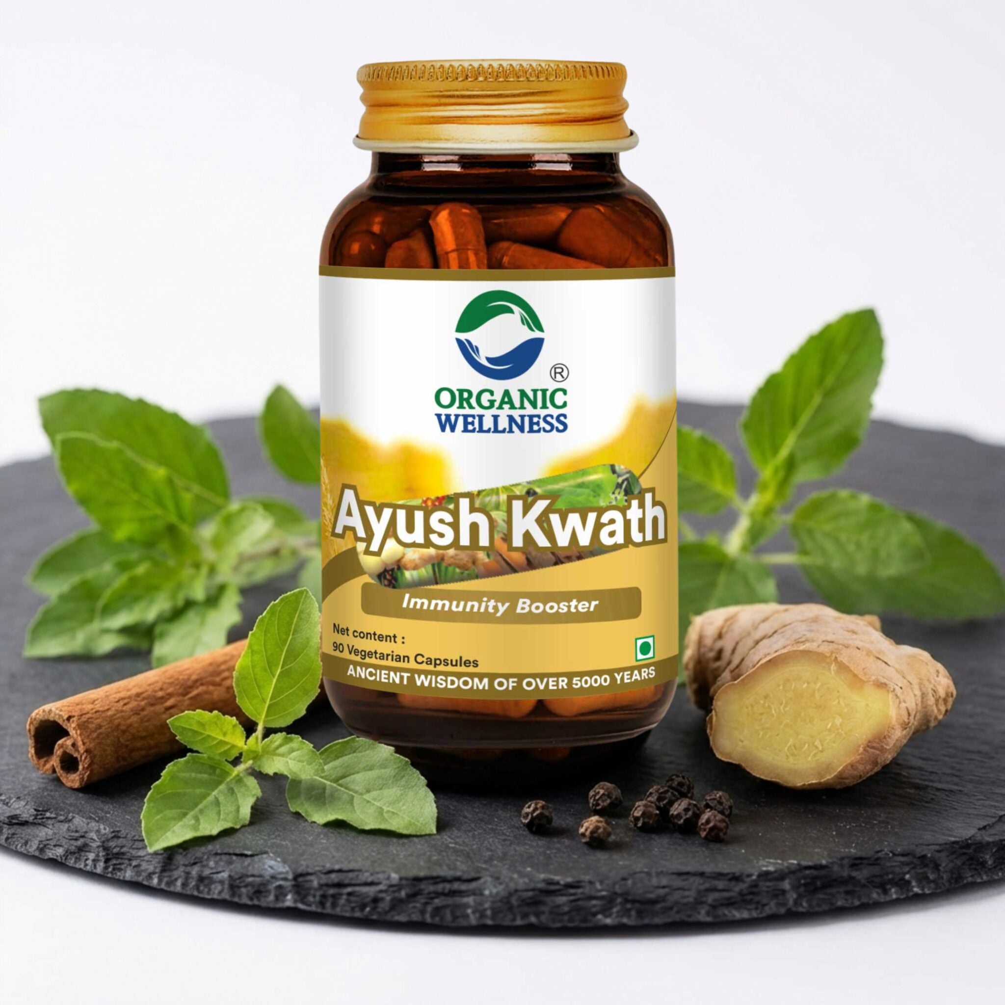 Ayush Kwath (Immunity Boost) -No Artificial Additives- Organic Wellness - 90 Vegetarian Capsules