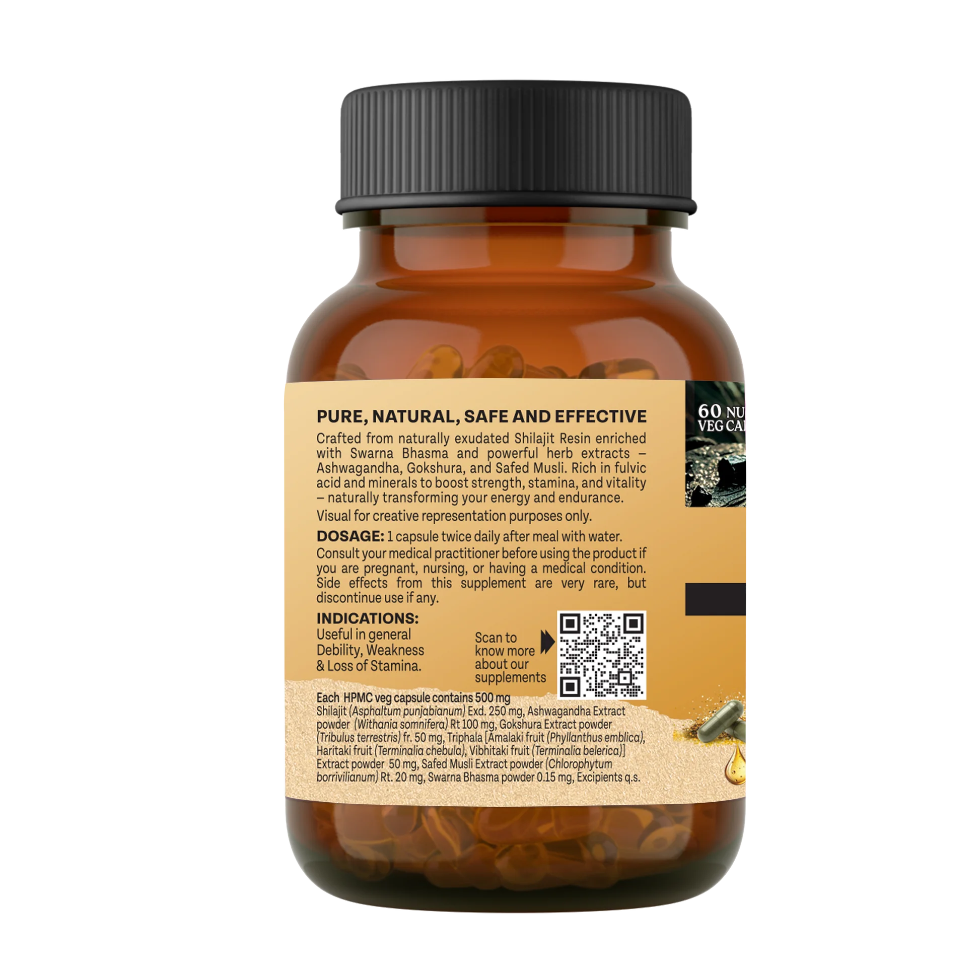 Shilajit Advance -Pure Shilajit 100% Pant Based - 75% Fulvic Acid -For Strength, Stamina, Energy & Vitality- Herbo Mineral - No Additives, Fillers & Preservatives Free - Organic India -60 Capsules