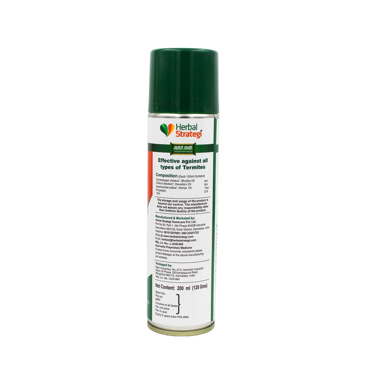 Repellent | Ayurvedic Termite Repellent (2X Power Spray)-Made With Essential Oils & Plant Extracts -100% Herbal Actives - Certified Ayurveda (AYUSH) - Non-Toxic & Eco friendly - No Side Effects , NO CFC - Herbal Strategi - 200ml