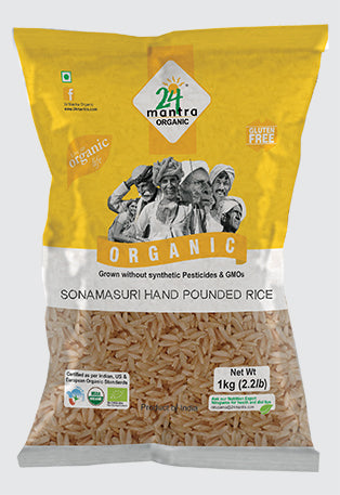 Rice | Sonamasuri Semi Brown (Hand Pounded Rice) – Gluten Free – 24 Mantra – 1000gm
