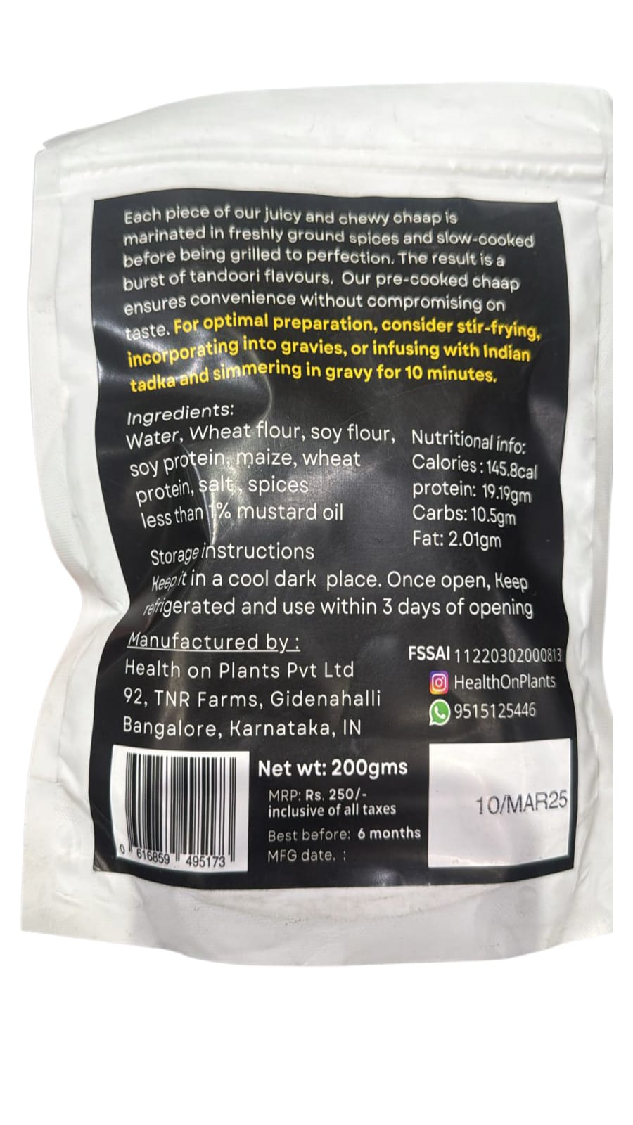 Soya Chaap | Tandoori Soya Chaap - Plant Based - No Preservatives, Additives & No Artificial Ingredients - Health on Plants - 200gm