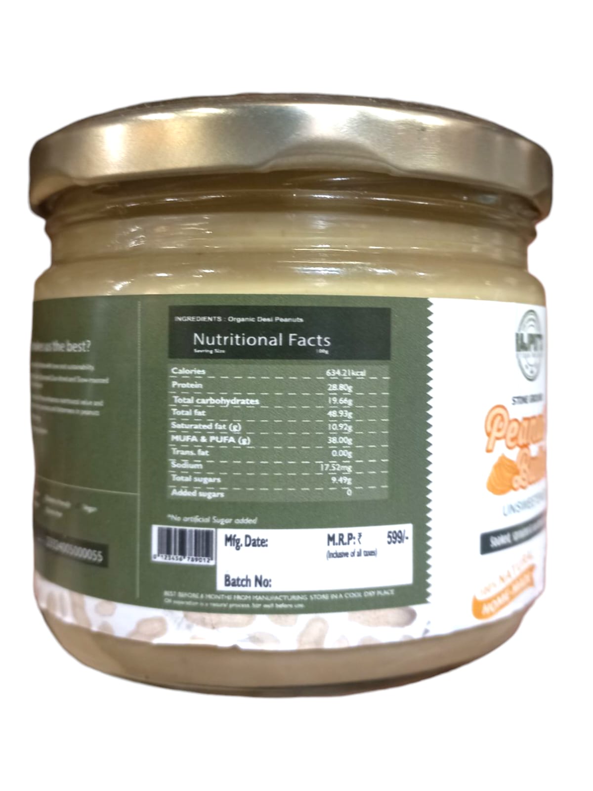Peanut Butter | Stone ground Peanut Butter (Unsweetened) - Soaked, Sprouted & Sun Dried Peanuts - 100% Natural Home Made - Vegan, Gluten Free, Refined Sugar Free, Diabetic Friendly & No Added Preservatives - Rajput&