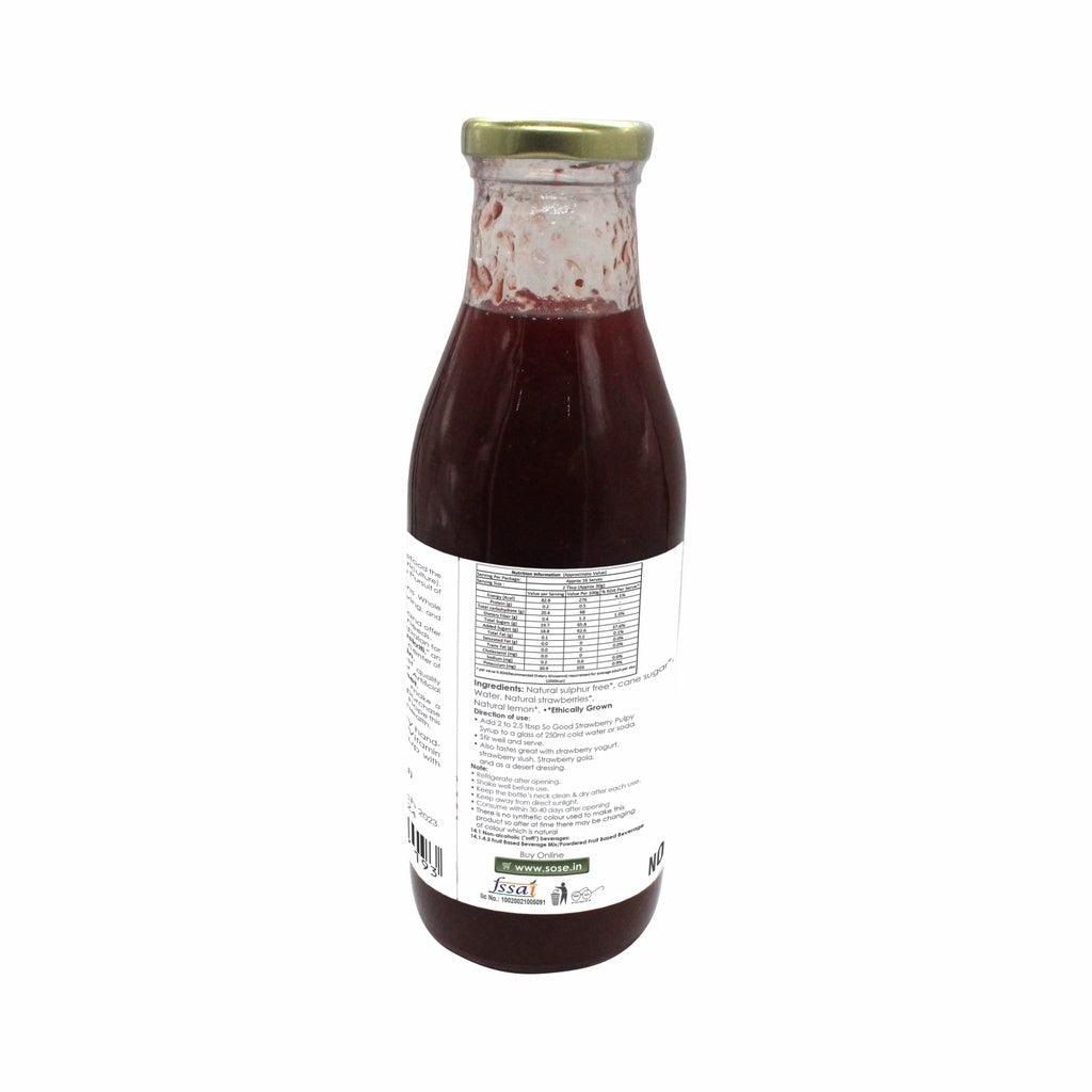 Syrup | Strawberry Pulpy Syrup (Made With Natural And Ethical Ingredients) - Natural - Sulphur Free, Cane Free, No Colors, No Preservatives & No Artificial Flavour - So Good - 500ml