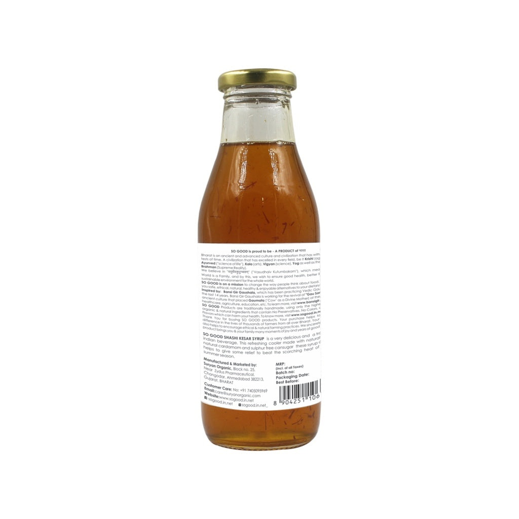 Syrup | Shahi Kesar Syrup (Made With Natural And Ethical Ingredients) - Natural - Sulphur Free, Cane Free, No Colors, No Preservatives & No Artificial Flavour - So Good - 500ml