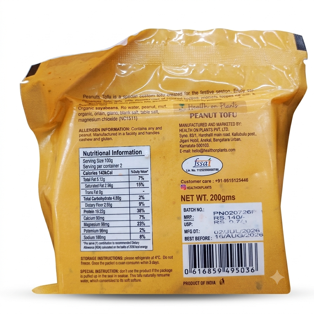 Peanut Tofu | 38gm Protein – Vegan & Keto Friendly - Health on Plants – 200gm
