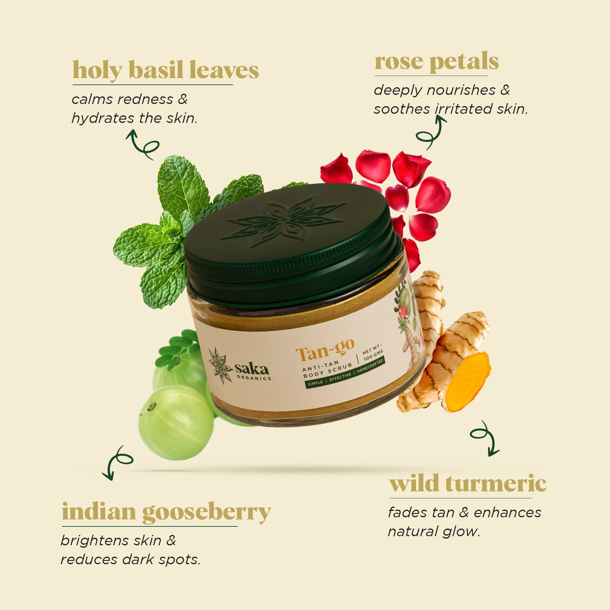 Body Scrub | Tan-Go - Anti Tan Body Scrub - Handcrafted - Saka Organics - 100gm