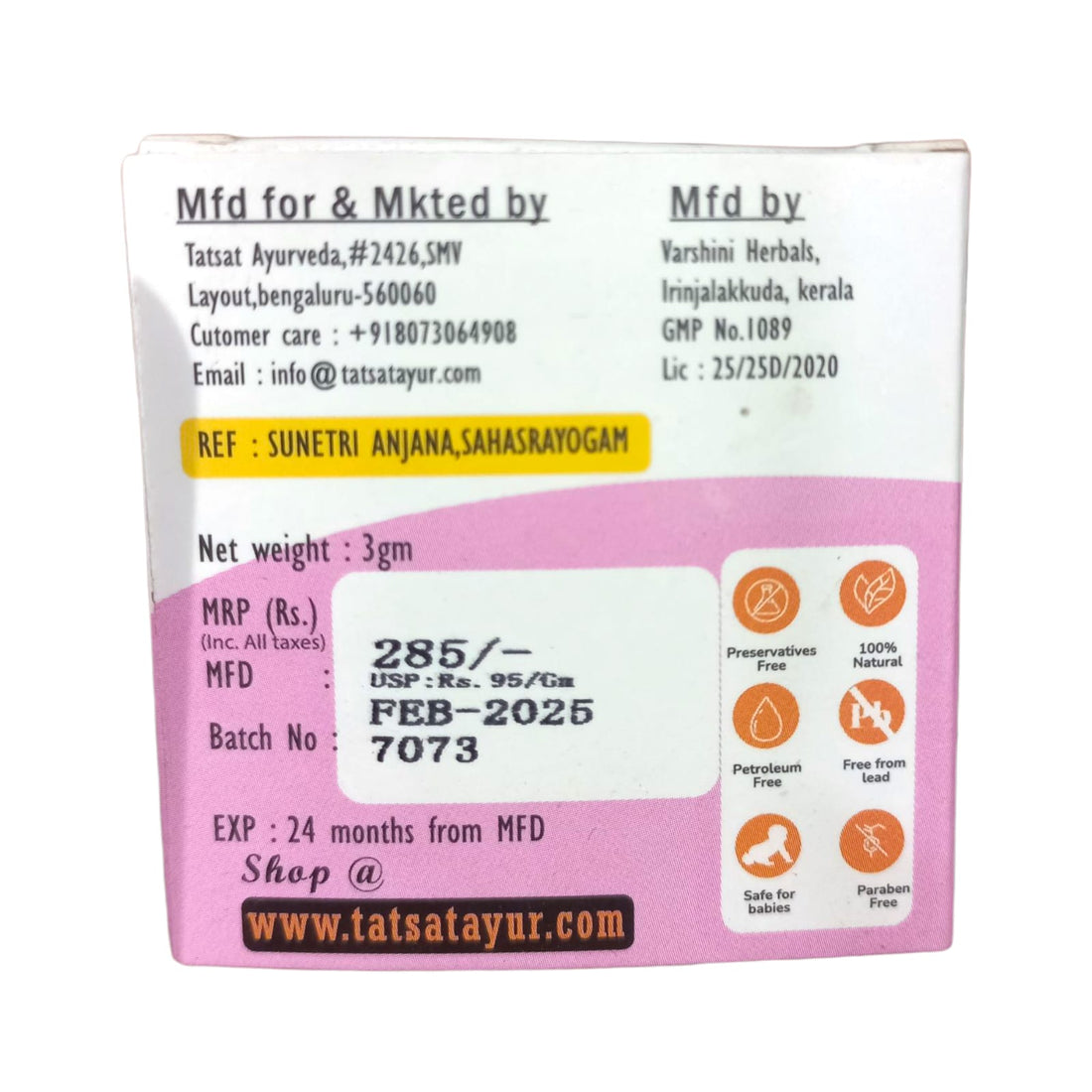 Kajal Pencil | Ayurvedic (Made From Dedicated Soot & Desi Cow Ghee) – Natural – Cruelty Free, Preservative Free, No Mineral Colors & Parabens – Tatsat – 3gm