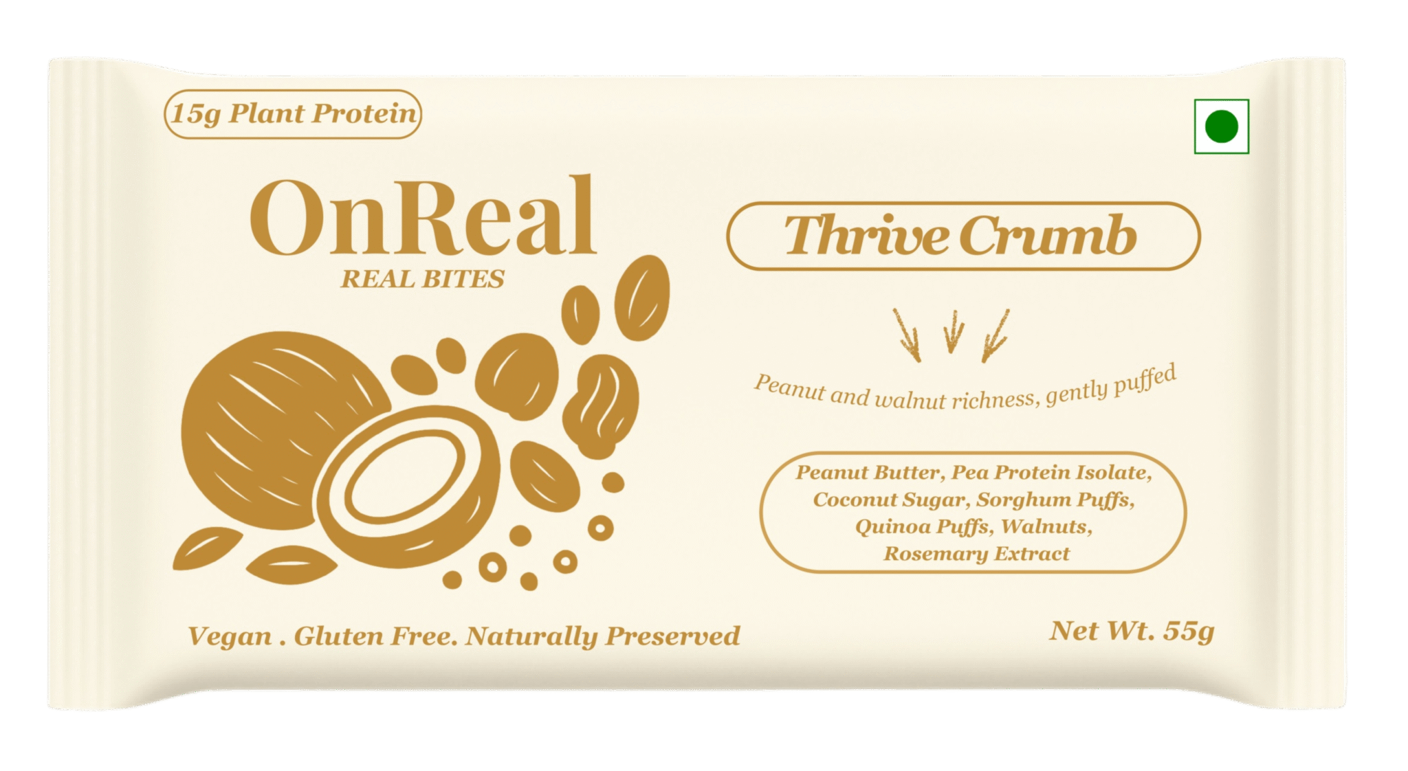 Bar | Thrive Crumb (Peanut And walnut richness) - 15g Plant Protein - Protein + Omega Boost – Vegan, Gluten Free , Naturally Preserved – OnReal 55gm