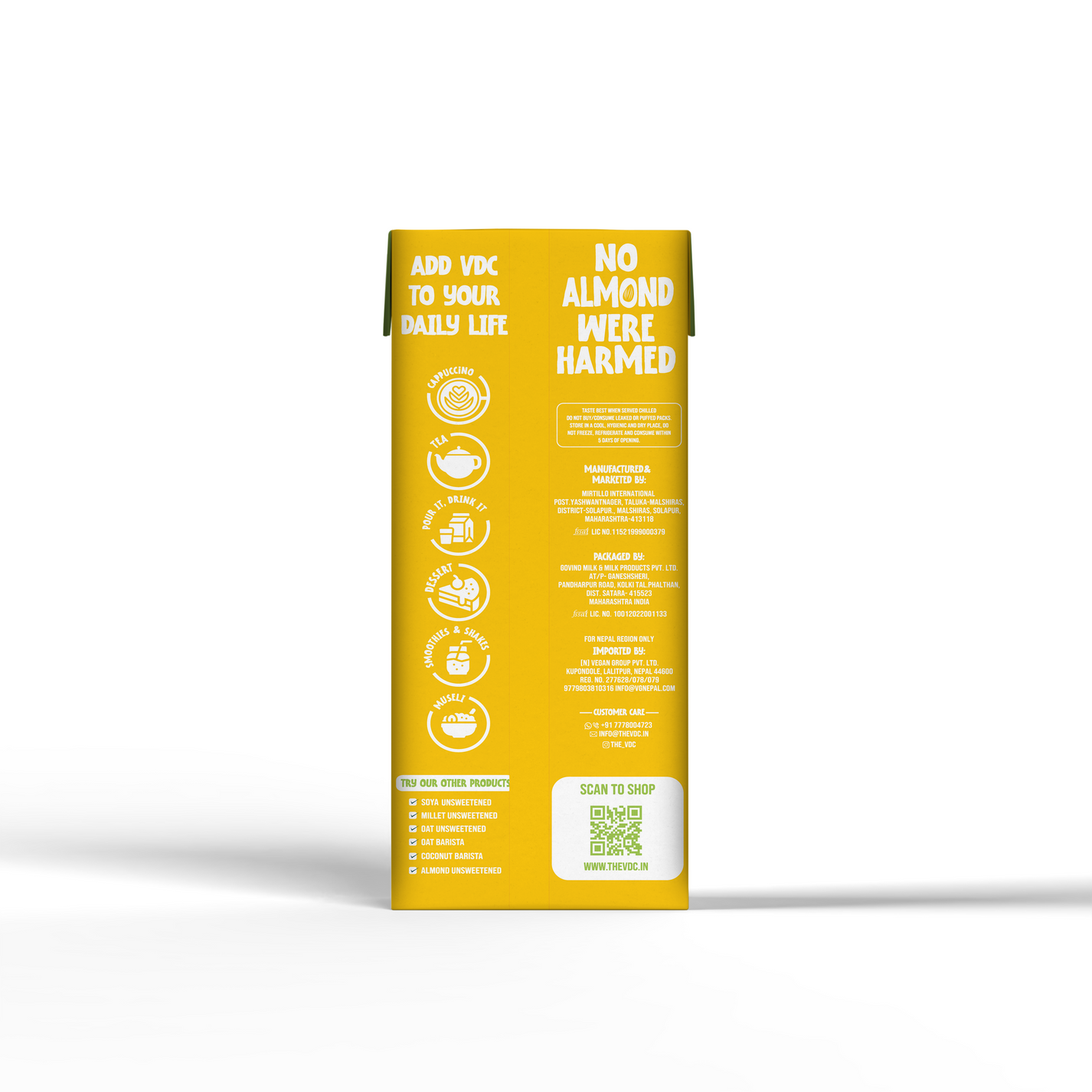 Almond Drink | Barista Edition (Made Using Californian Almonds) – 80% More Protein & Dietary Fibers – Cruelty Free, Soya Free, Non Gmo, No Added Sugar, Preservatives, Cholesterol, No Artificial Flavors & Colors – VDC – 180ml