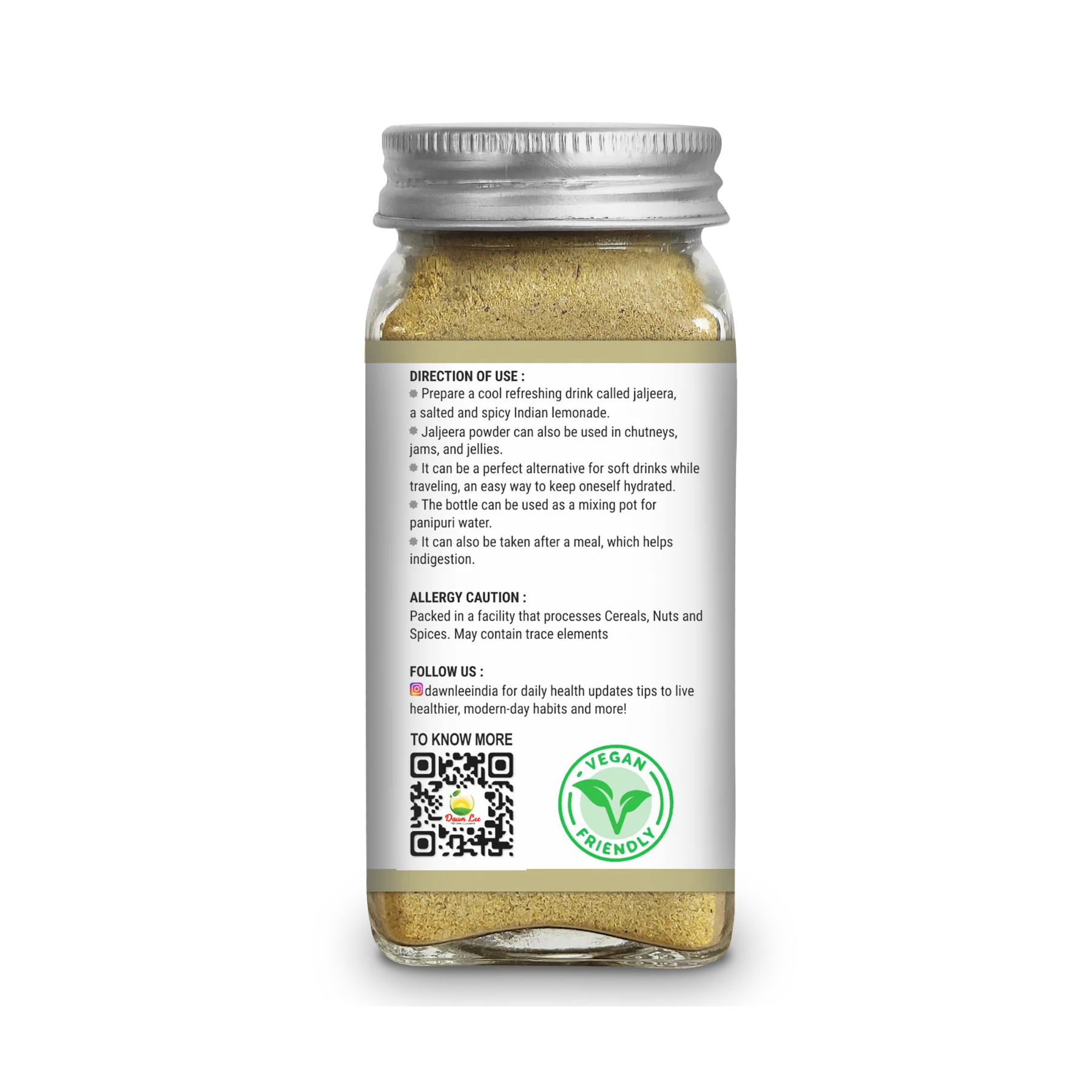 Jaljeera | Ready Mix - An Indian Tranquilizer - Added Desi Khand and Black Salt - No Adulteration & No Added Preservatives - Dawn Lee - 100gm Bottle