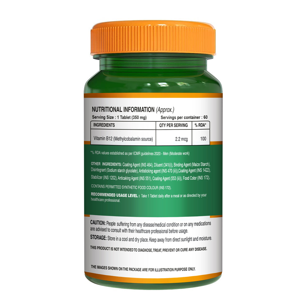 Vitamin B12 | Methylcobalamin - Supports Energy And Overall Wellness For Men And Women - Pure Nutrition - 60 Tablets