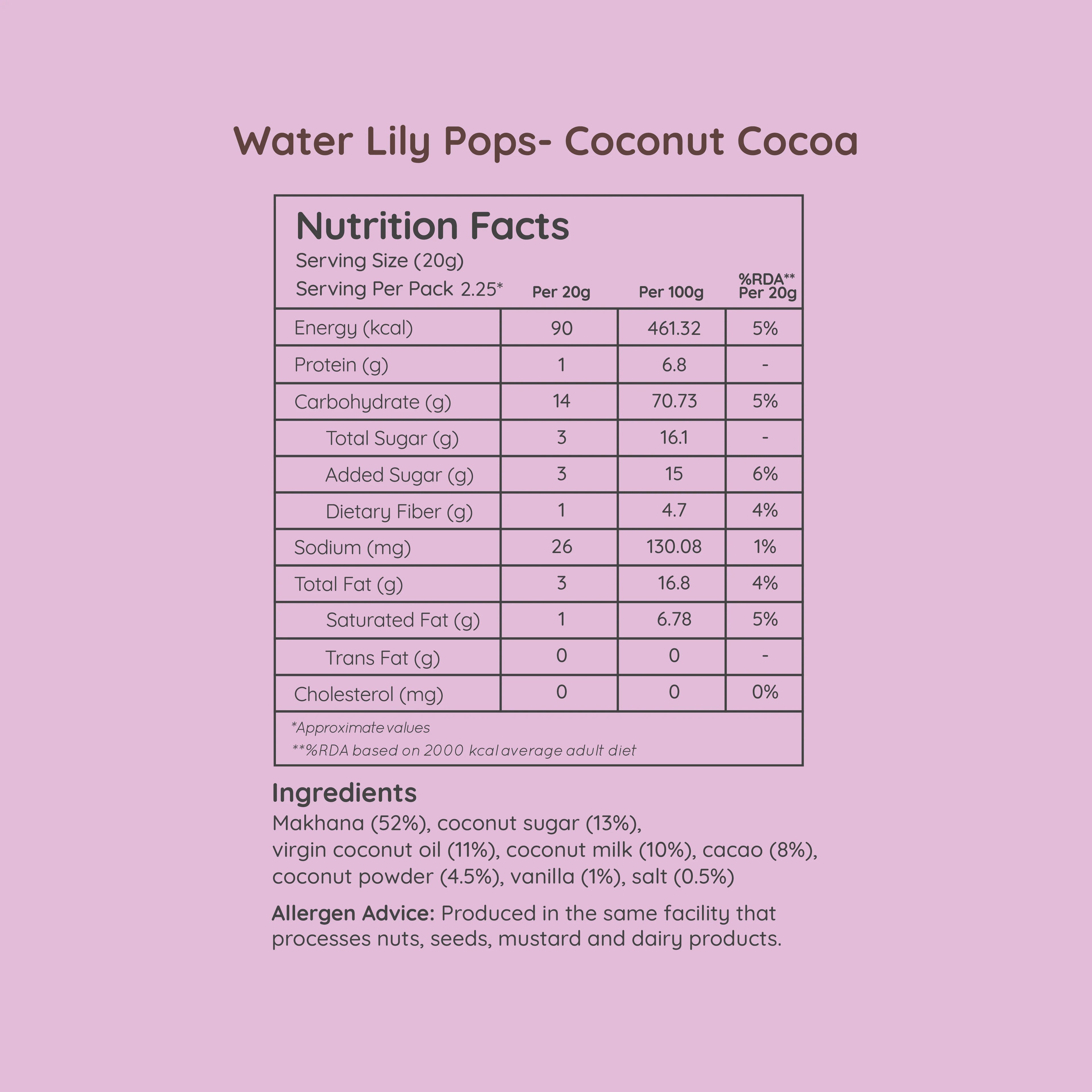 Pops | Water Lily Pops - Roasted in Coconut Oil (Coconut Cocoa) - All Natural – Vegan, Gluten Free, Trans Fat Free, Non GMO & No Added Artificial Flavor – natch – 45gm