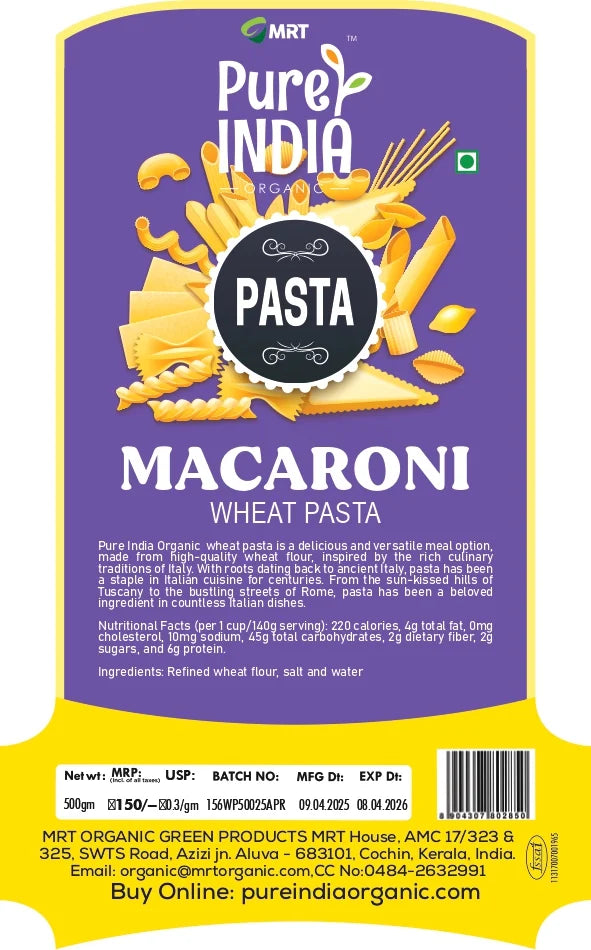 Pasta Macaroni Wheat – MRT Organics – 500gm