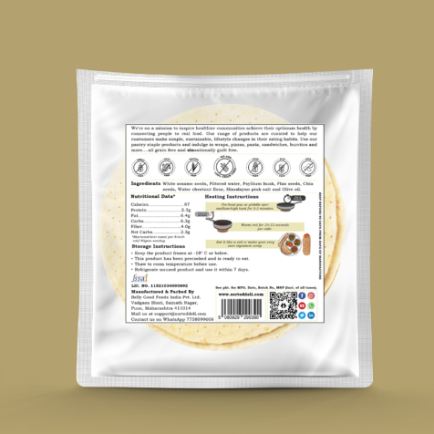 Tortilla | White Sesame Seed Roti – Wrap – 2.3 Gms Net Carbs - Vegan, Gluten Free, No Maida, Keto Friendly, Diabetic Friendly & No Additives – Get Sorted – Pack Of 5 (200gm)