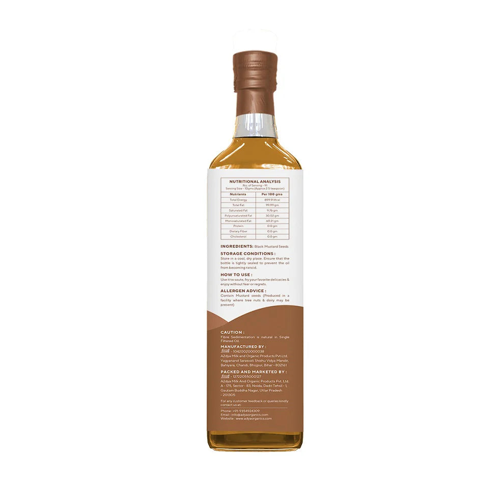 Mustard Oil | Woodpressed Black Mustard Oil - 100% Natural - No Added Preservatives - Adya Organic - 100ml