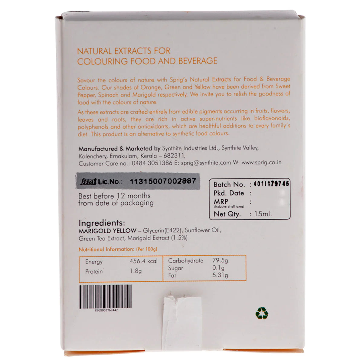 Natural Extracts for Colouring Food and Beverage - Marigold Yellow - Sprig - 15ml